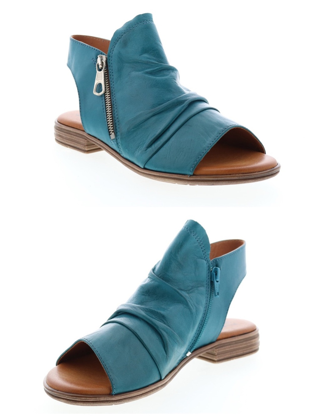 Miz Mooz Dylan Teal Blue Marine Green Leather OpenToe Zipper Sandals Shoes 41